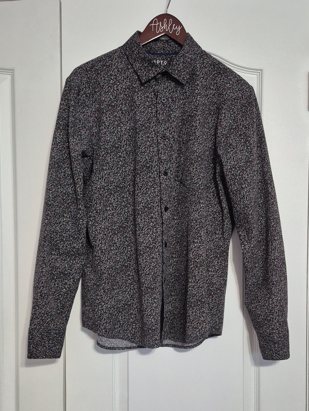 APT. 9 Black Micro Floral Button-Down Premier Performance Slim Fit Shirt